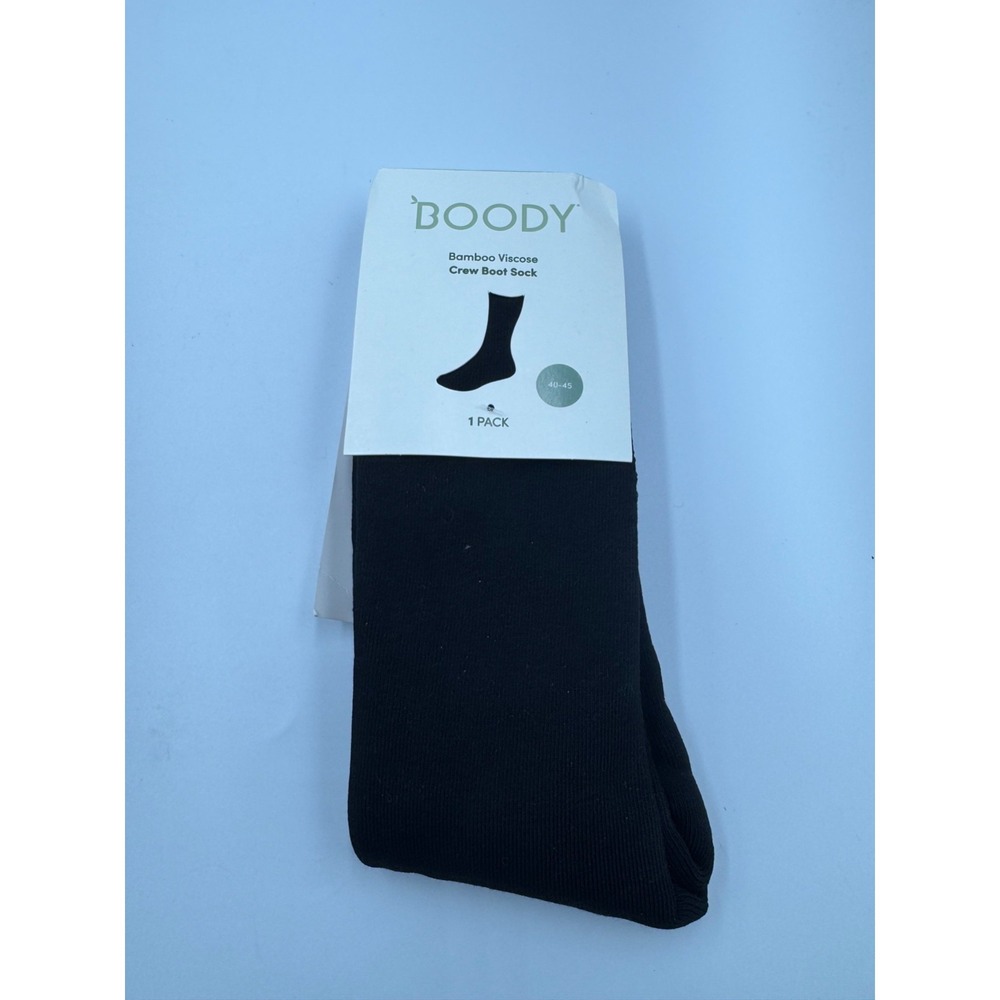 Boody‎ Bamboo Crew Boot Socks Unisex 40-45 Black Ribbed Mid-Calf Performance NWT